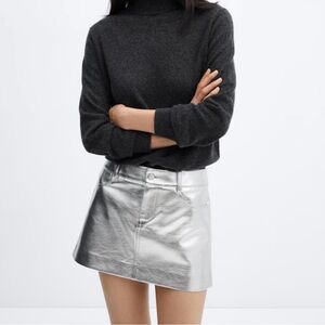 Mango Metallic Silver Mini Skirt